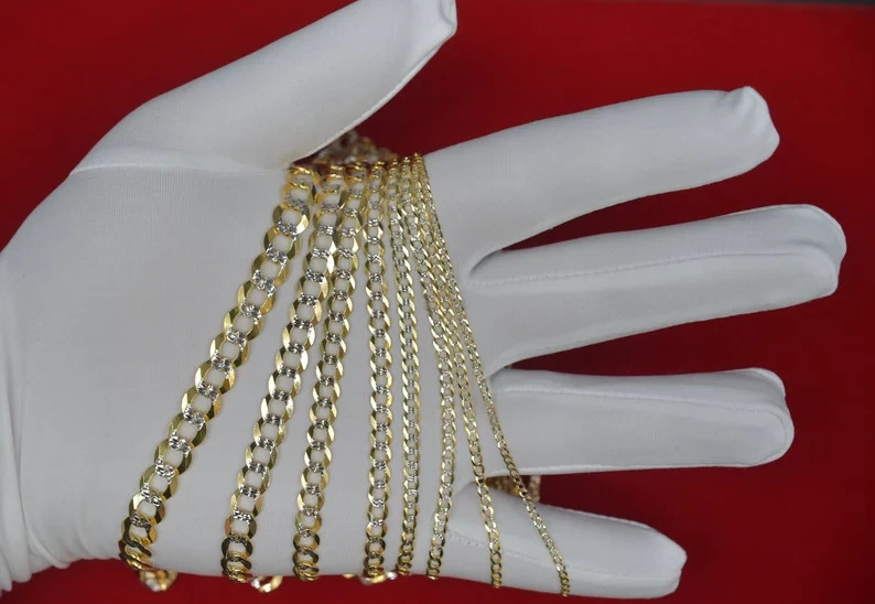 2mm-5.5mm Real 10K Yellow Gold Pave Cuban Curb Bracelet for Men’s & Women’s