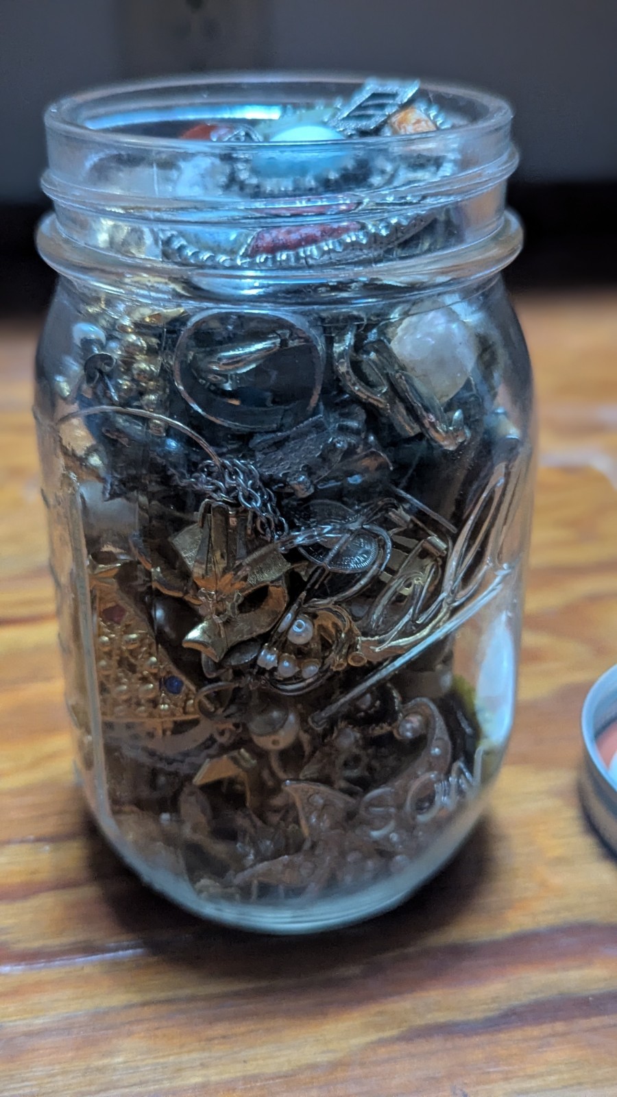 Unsearched Vintage Jewelry Lot Mason Jar Brooches Chains Beads Estate