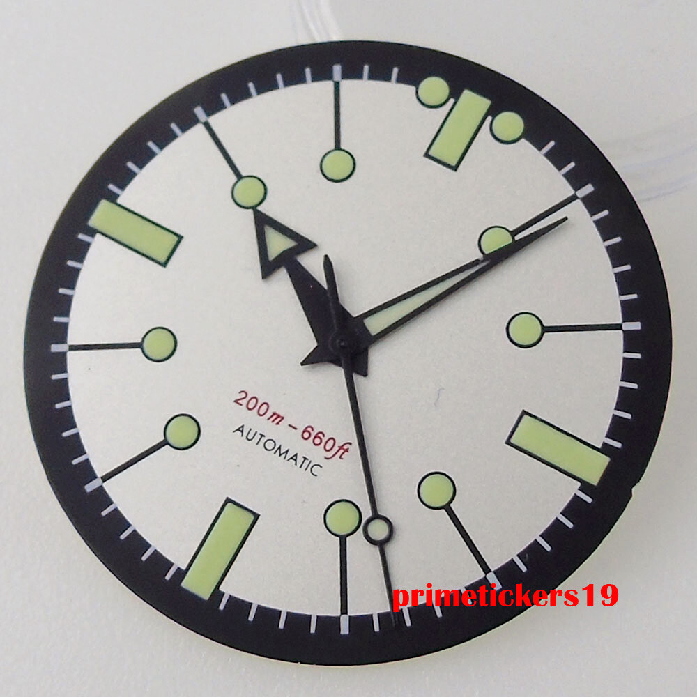 31mm Black White Watch Dial Face Hands Set Green Luminous Fit NH35 NH36 Movement