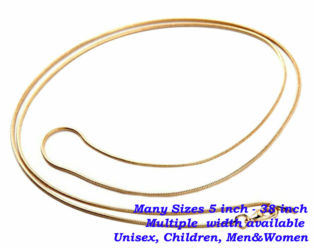 18K Gold Filled 1.2mm Thin Snake Chain Necklace 16/18/20/22/24/26/28/30″-38 inch