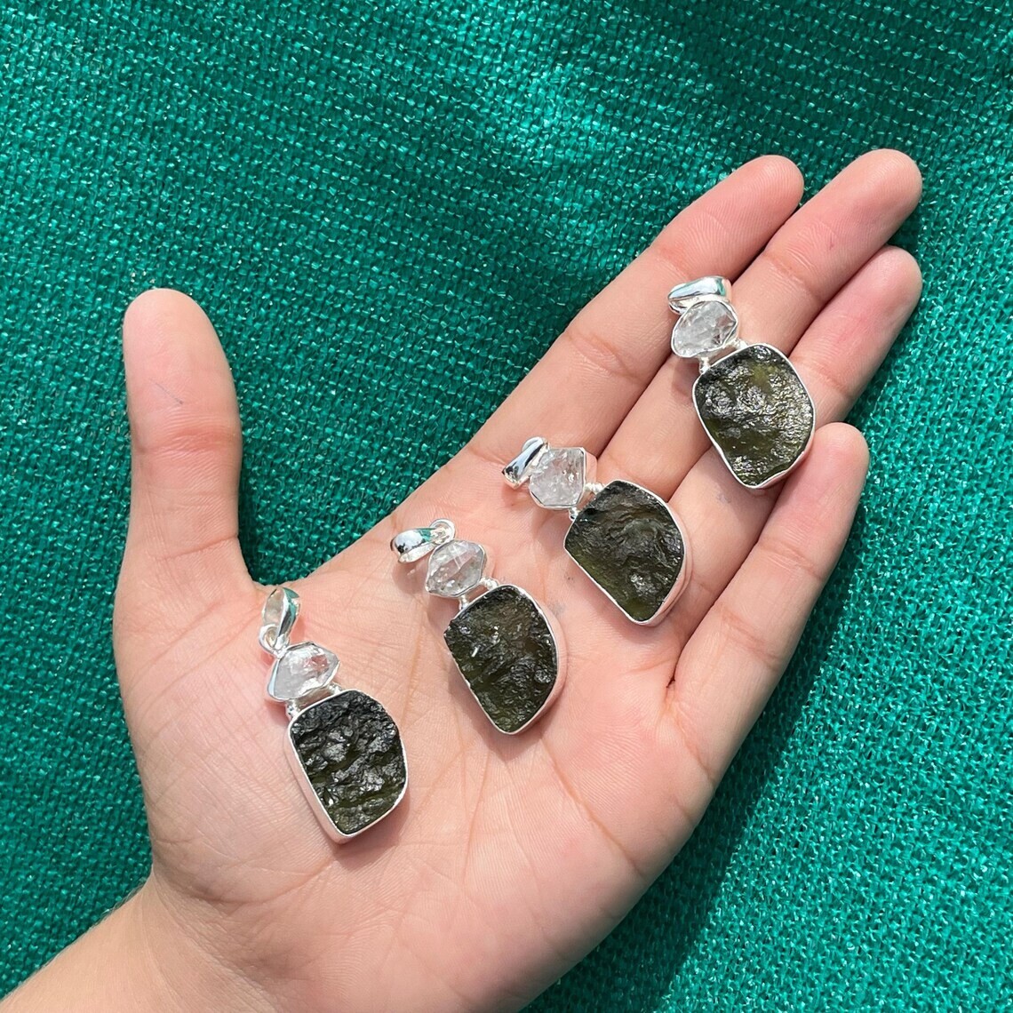 Certified Czech Republic Moldavite Herkimer Pendant 925 Sterling Silver Jewelry