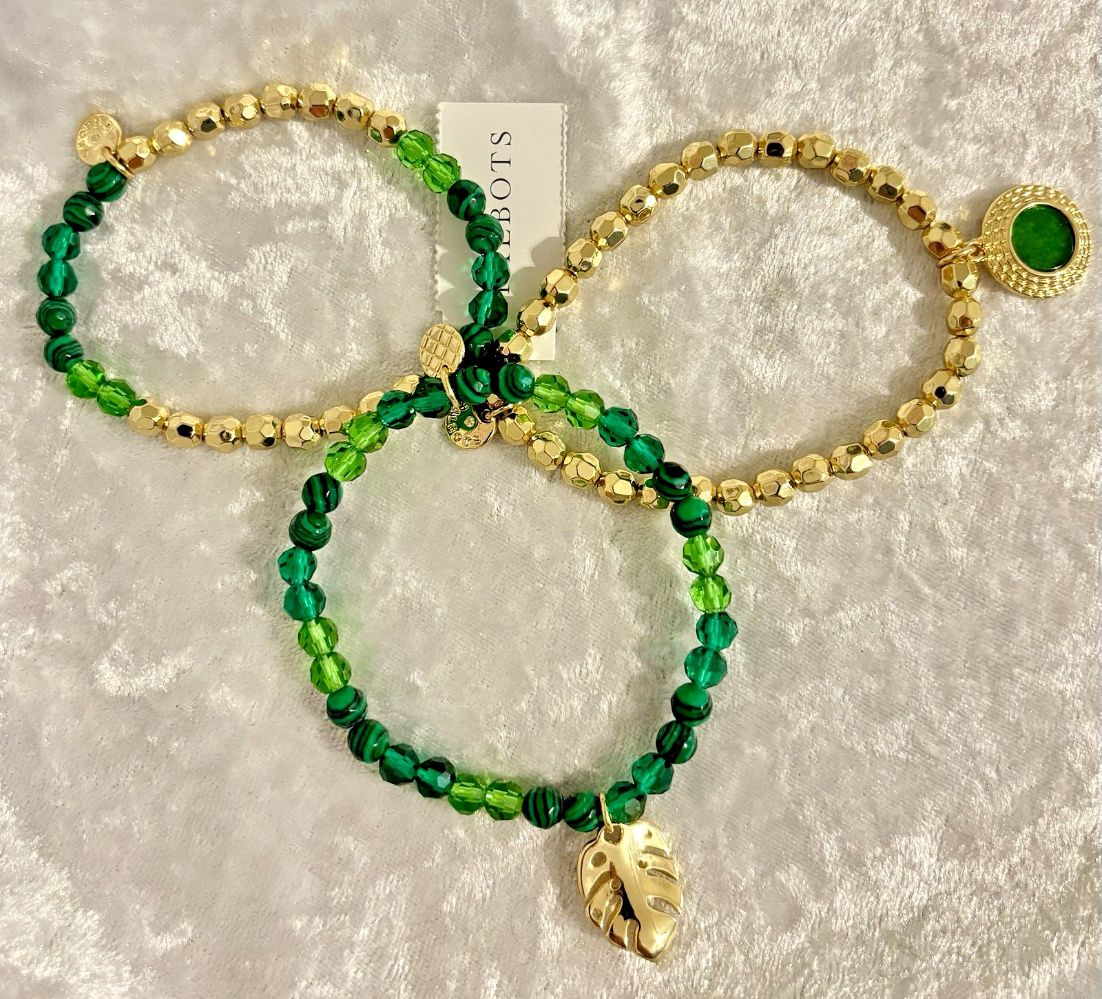 TALBOTS – BRIGHT BOLD GOLD & GROVE GREEN VESPERA STRETCH BRACELET SET (NWT)