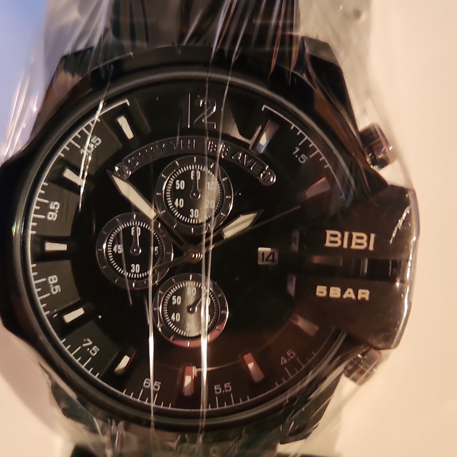 BIBI Luxury Quartz Analog Watch Black Dial Date 50m Metal Bracelet Box/Manual