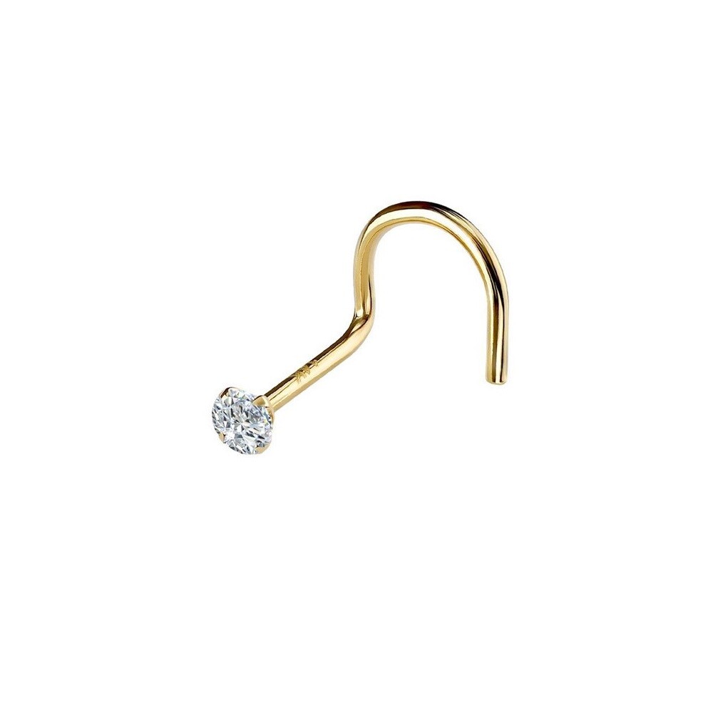 14K Yellow Gold 20G 18G Diamond Nose Ring With Choose L-Shape Nose Bone or Screw