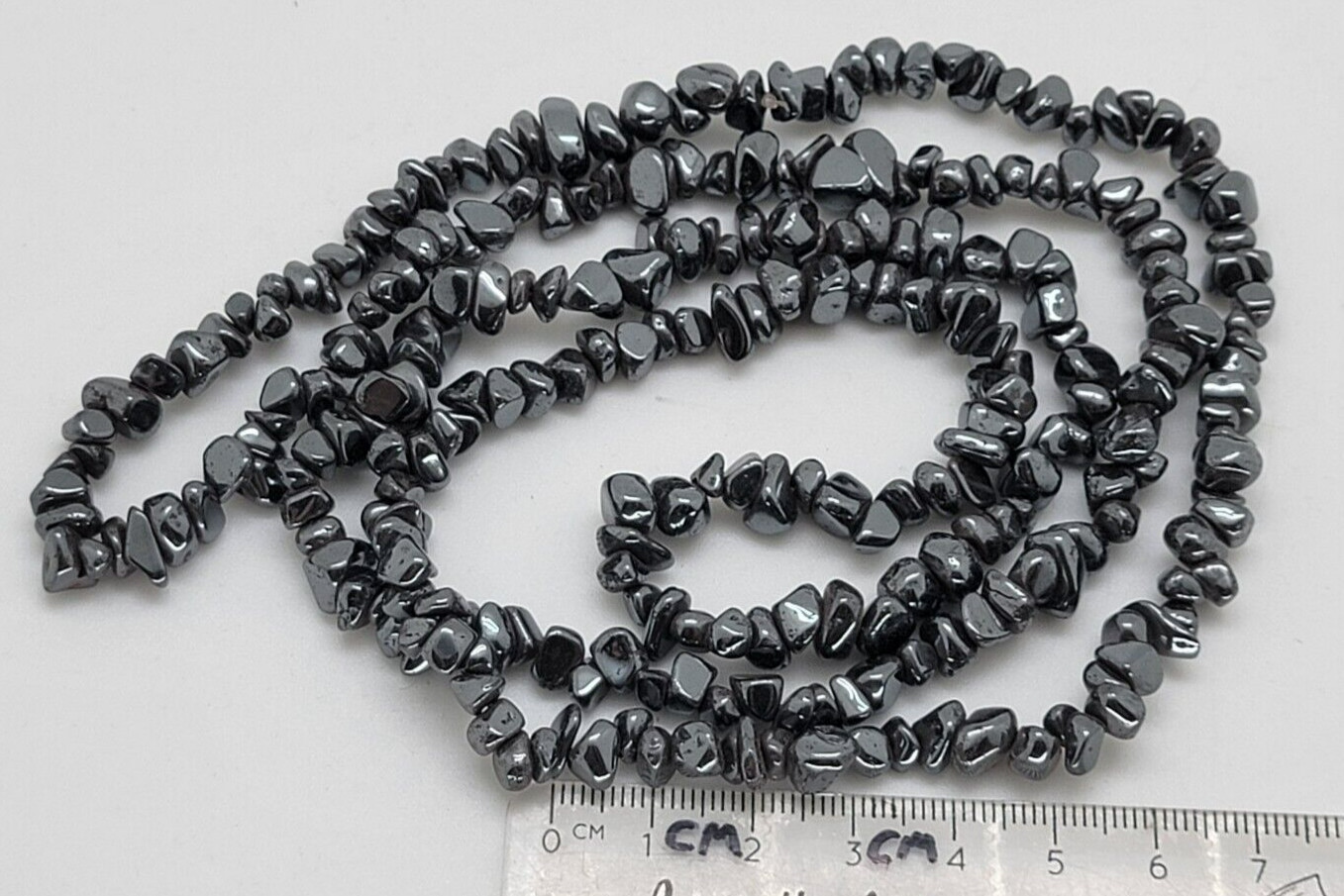 Hematite Chip Bead Necklace about 32” long
