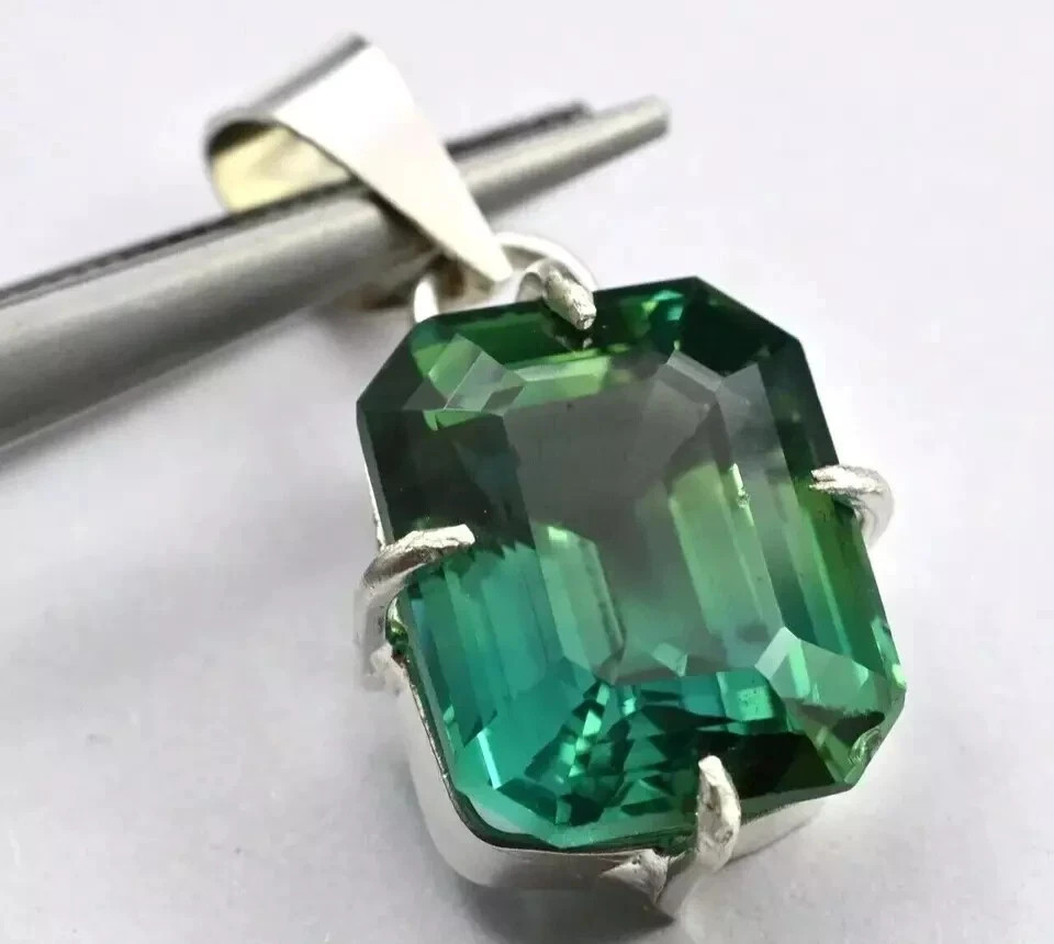 Certified 30.20 Ct Natural Emerald 925 Solid Silver Emerald Cut Pendant Gemstone