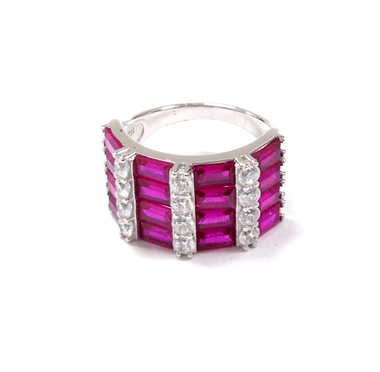 FZN Fuzion Creations Sterling Silver Channel Set Red Stone Ring Size 8 Jewelry