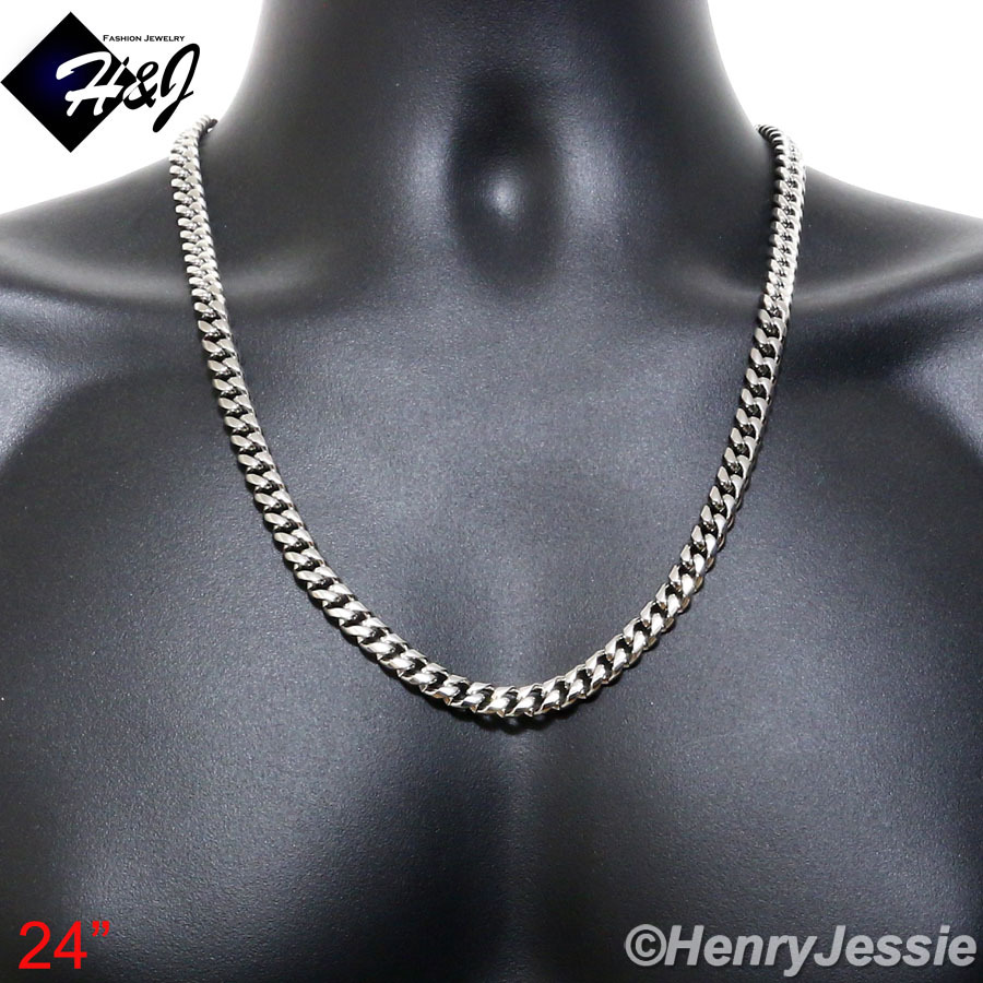 18-40″MEN Stainless Steel 7/10/12/14mm Silver Miami Cuban Curb Chain Necklace