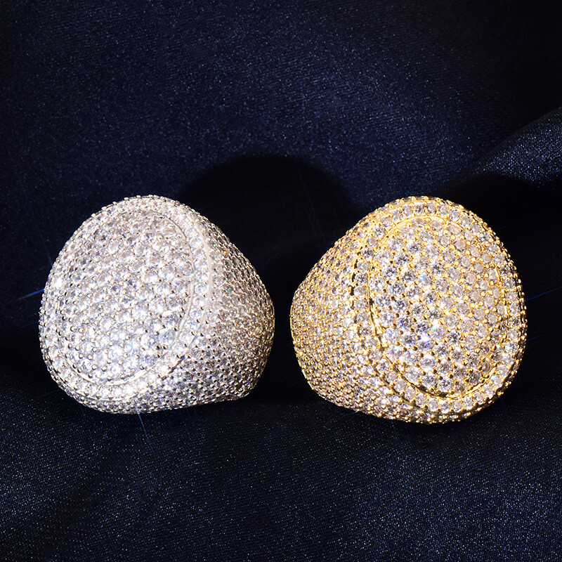 Hip Hop Casting Oval Egg Rings 18K Real Gold Plated Full 5A Zircon Mens Jewelry