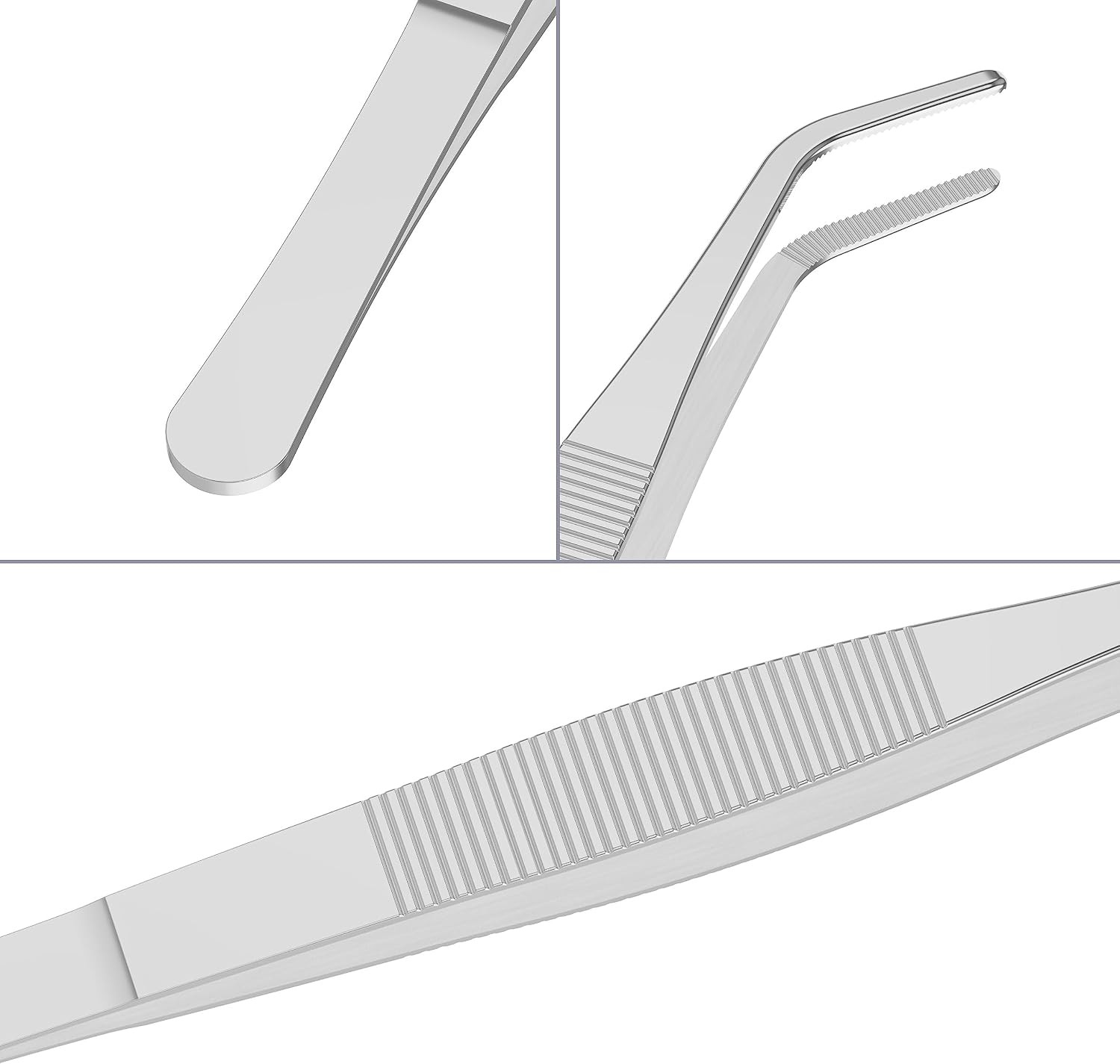 5 PCS 5″ Stainless Steel Tweezers, Curved Blunt, 3/64″ Thick | Round Serrated Ti