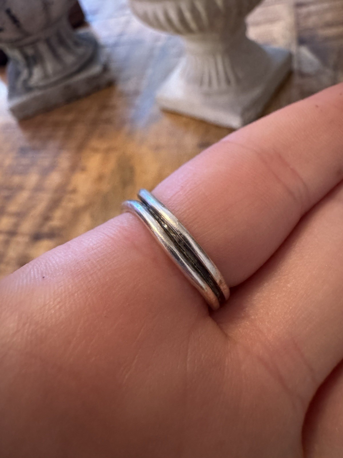 Silver handmade Wrap unique Ring Size 8 Round Black Onyx Bezel Set