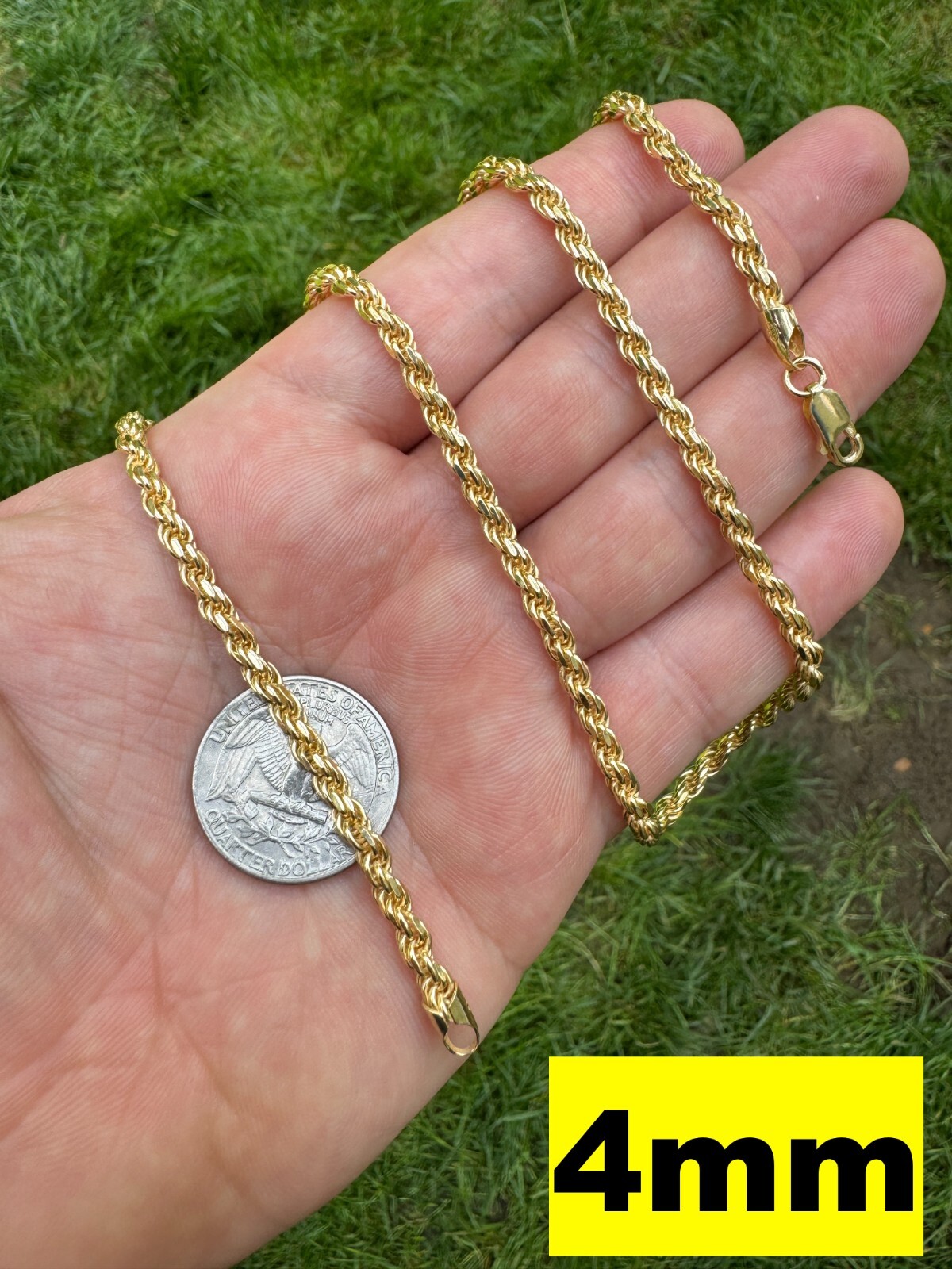 Men’s Women’s Real 14k Gold Plated Solid 925 Sterling Silver Rope Chain 1.5-5mm