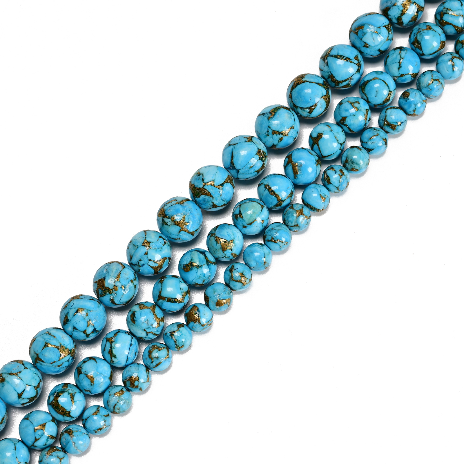 Natural Mohave Copper Blue Turquoise Smooth Round Beads 6mm 8mm 10mm 15.5” Strd