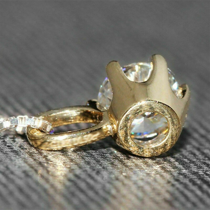 2Ct Round Cut VVS1/D Diamond Solitaire Pendant 14K Yellow Gold Finish Free Chain
