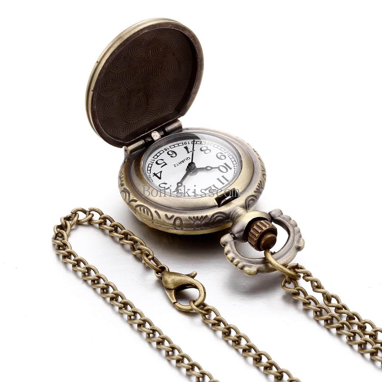 Vintage Brozne Alloy Enamel Night Owl Quartz Pocket Watch Pendant Chain Necklace