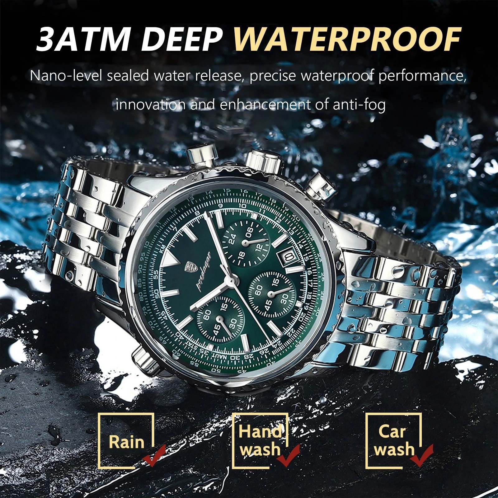 POEDAGAR Luxury Watches For Men Date Chronograph Stainless Steel Man Watch Water