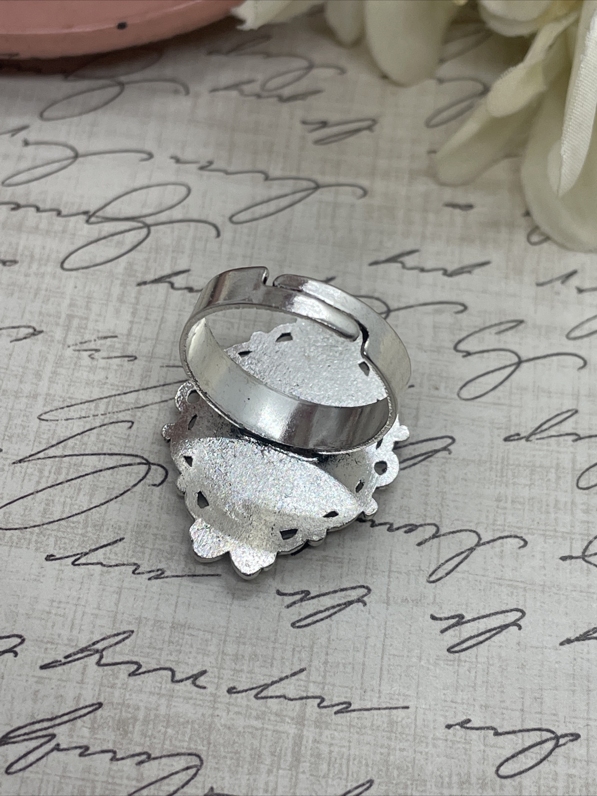 Silver Fox Family Kit Mom Nature Renaissance Gift Ring Adjustable Festival