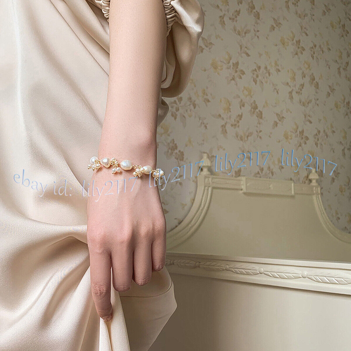 Genuine Natural 11-12mm White Freshwater Baroque Pearl Beads Bracelet 6-9”
