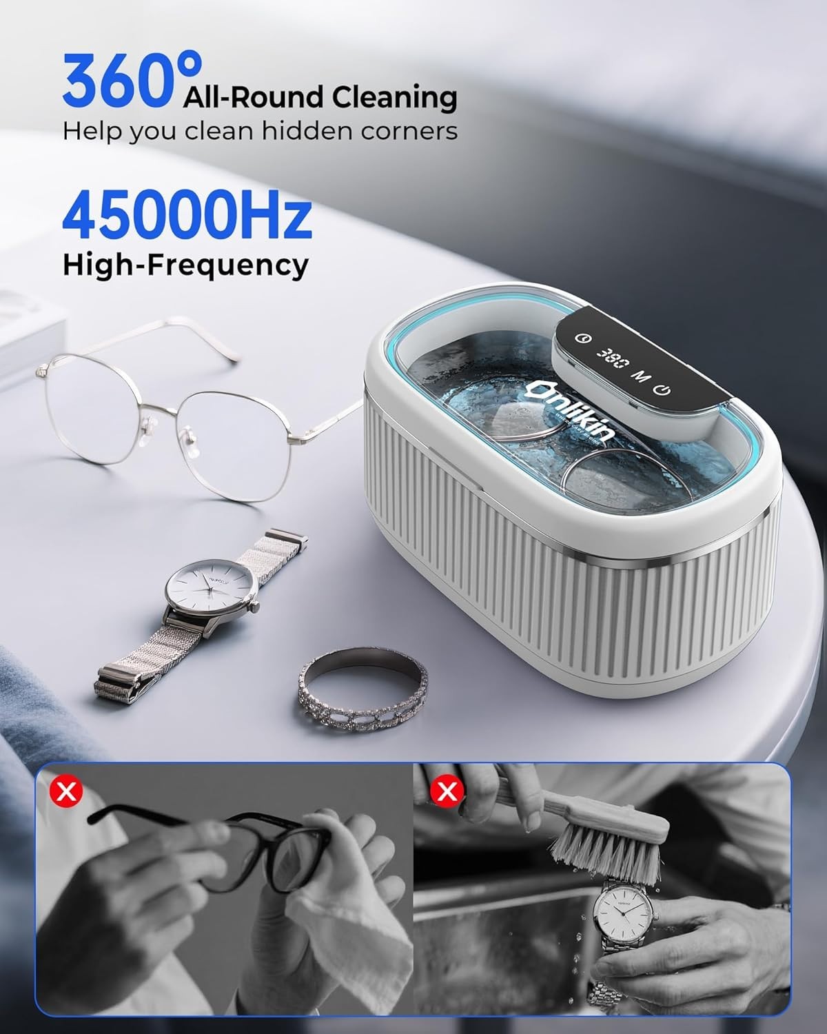 3-Level Power Ultrasonic Cleaner for Delicate Jewelry and Sturdy Watch Straps