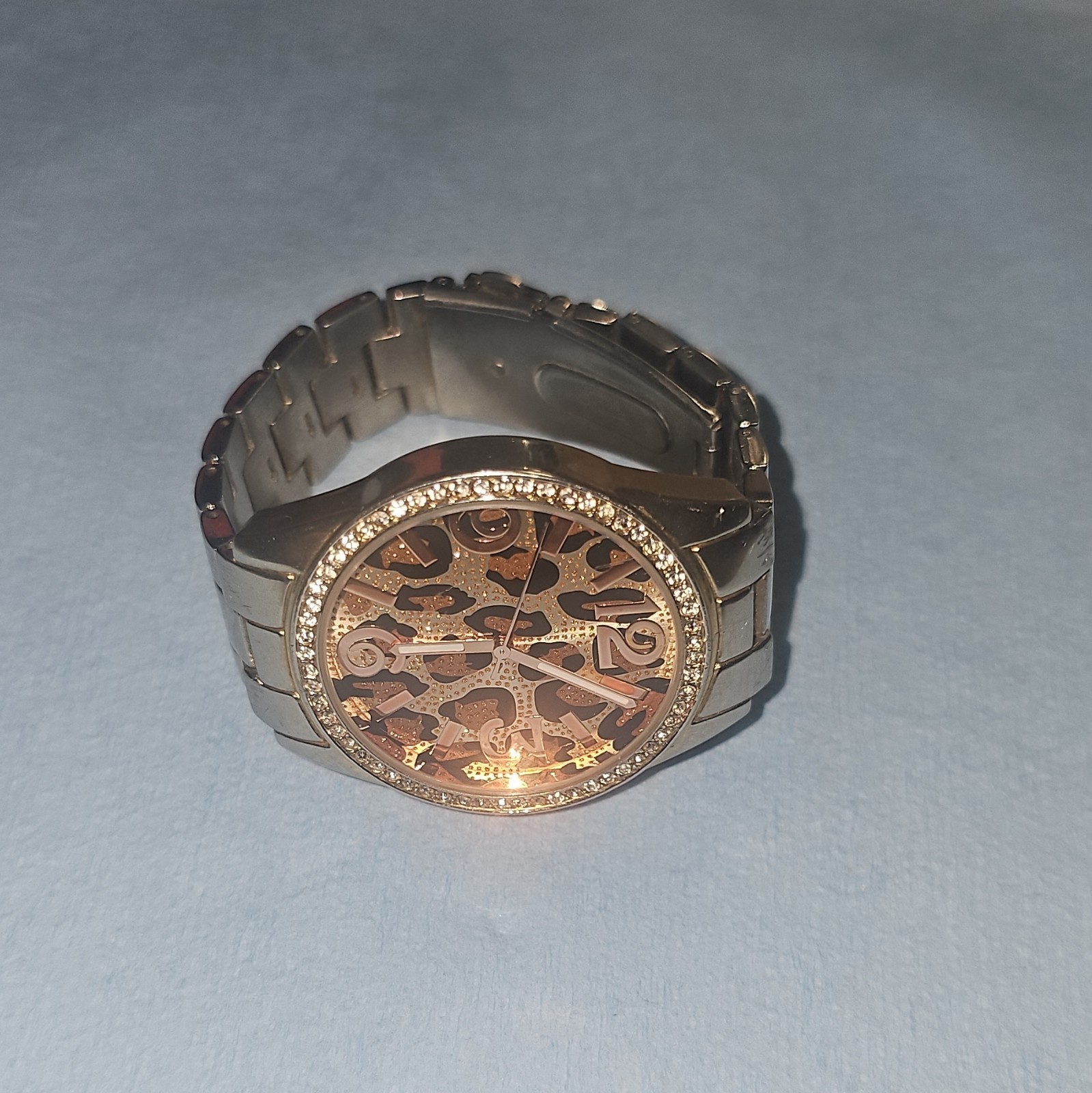 Target Women’s Watch with Leopard Print Dial & Rhinestone Bezel (New Battery)
