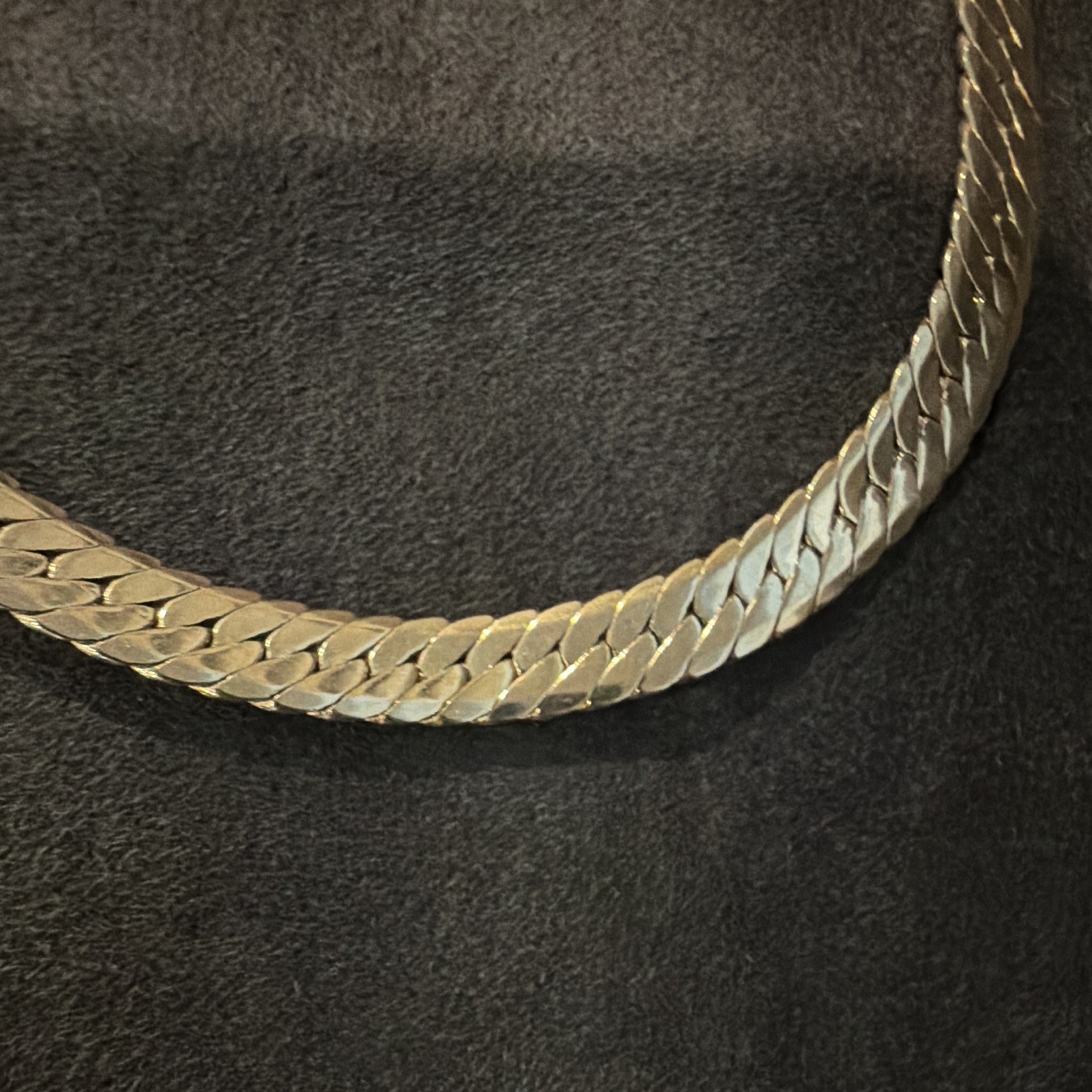 Silver Tone Herringbone Chain Necklace, 24 in, Box Clasp, No Stone