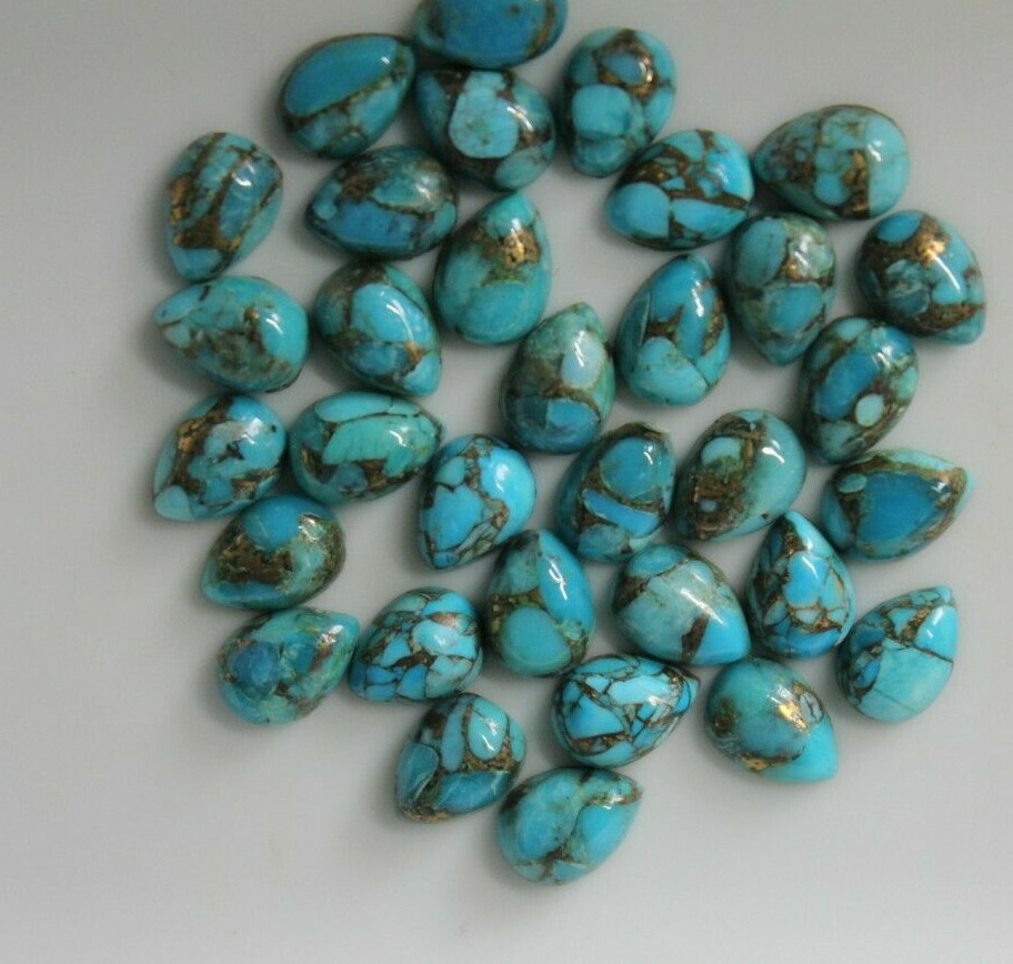 Blue Copper Turquoise 7x5mm, 8x5mm, 9x6mm Flat Back Pear Cabochon Loose Gemstone
