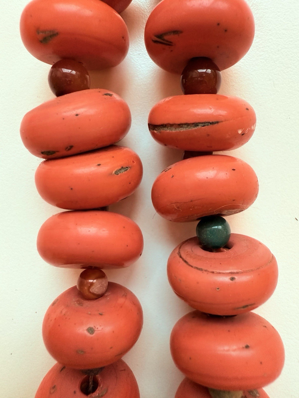 Vintage Nepal Sherpa Coral Glass Bead Necklace (2970)