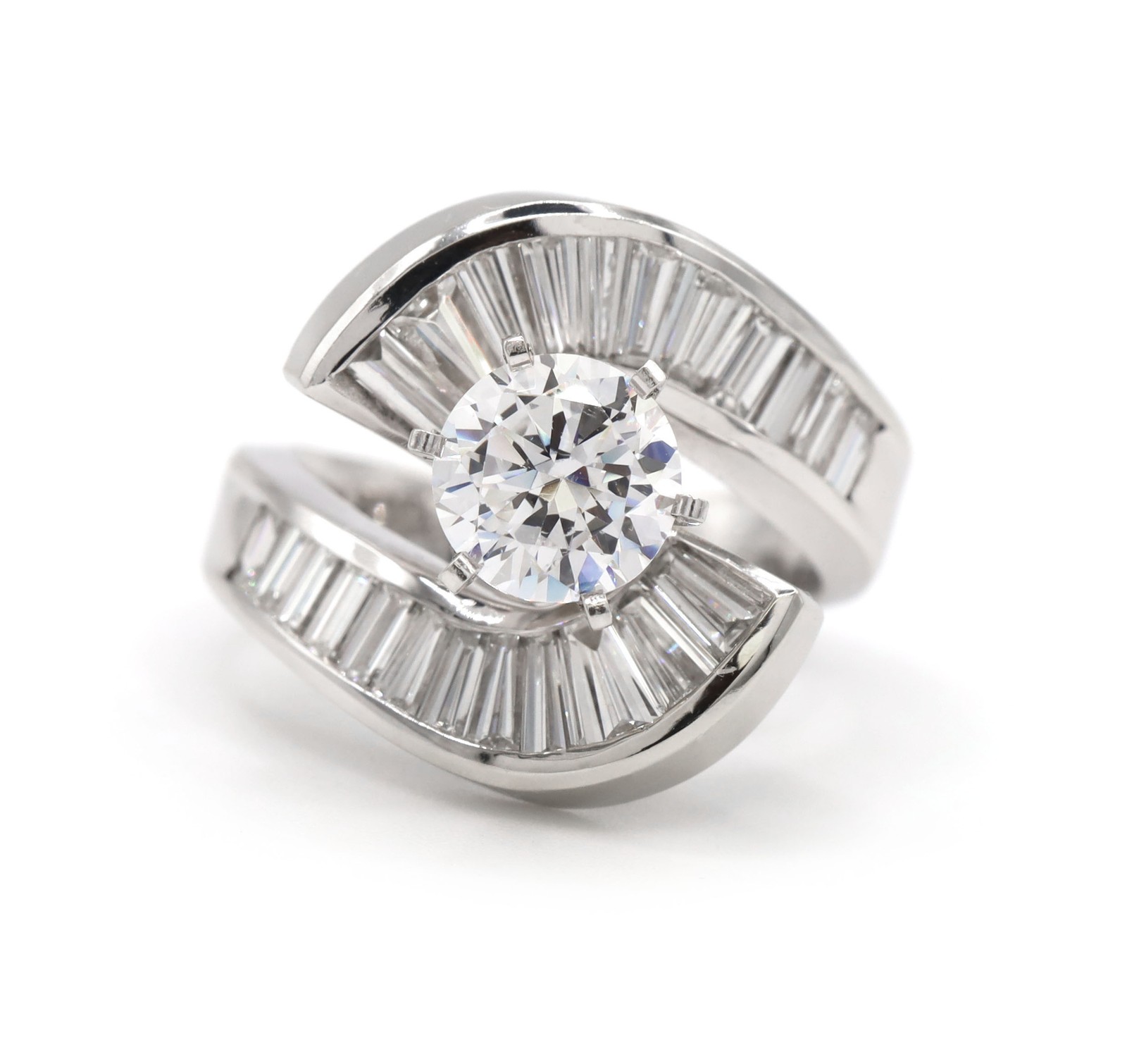 1.75CT Natural Diamond Ballerina Tapered Baguette Engagement Ring Mounting W/ CZ