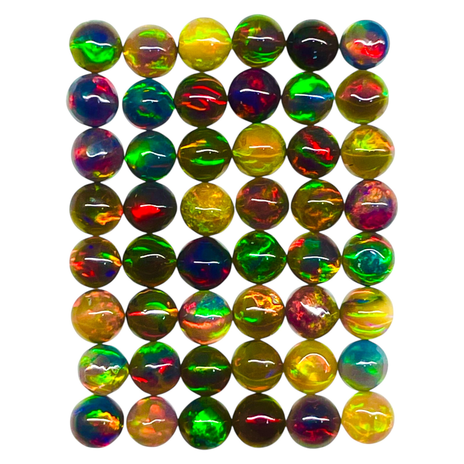 50 Pcs Natural Ethiopian Black Opal 3.8mm Round Flashy Cabochon Gemstone Lot