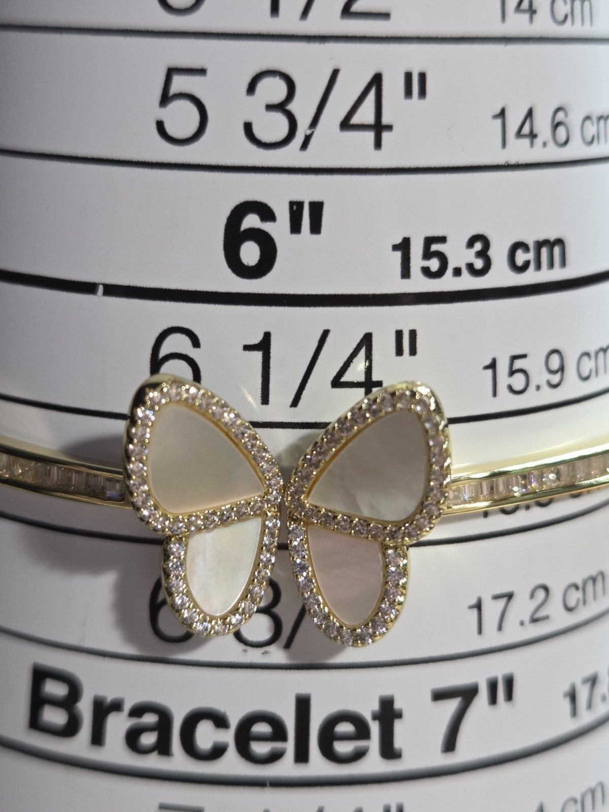 Freida Rothman Family Vault Butterfly MOP CZ Gold Plated Hinged Bangle 6.5″