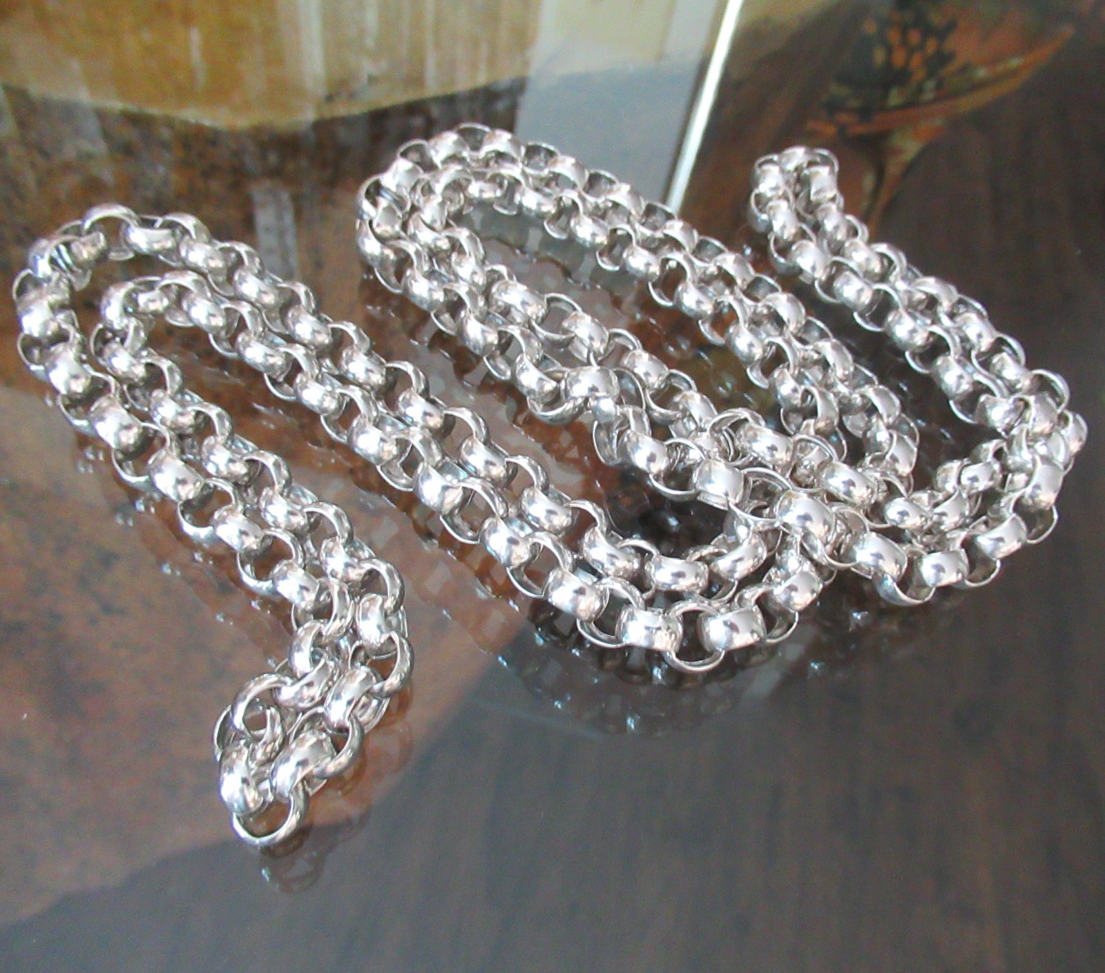 Vintage Sterling Silver Belcher Chain 50″ Continuous Necklace 105 Grams 925