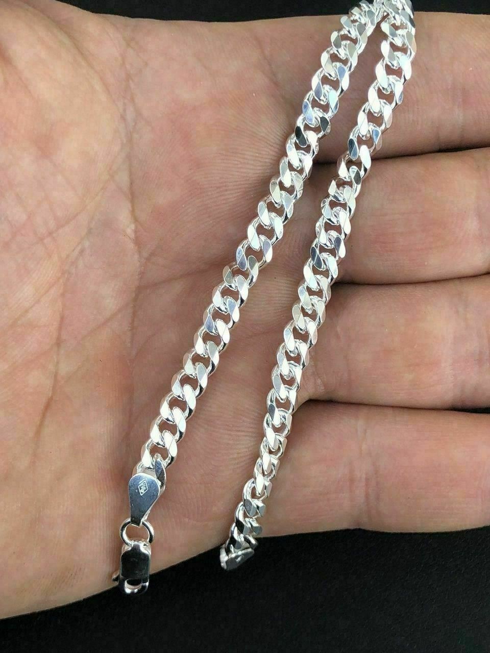Solid 925 Sterling Silver Mens 5mm Tight Link Miami Cuban Link Chain Heavy ITALY