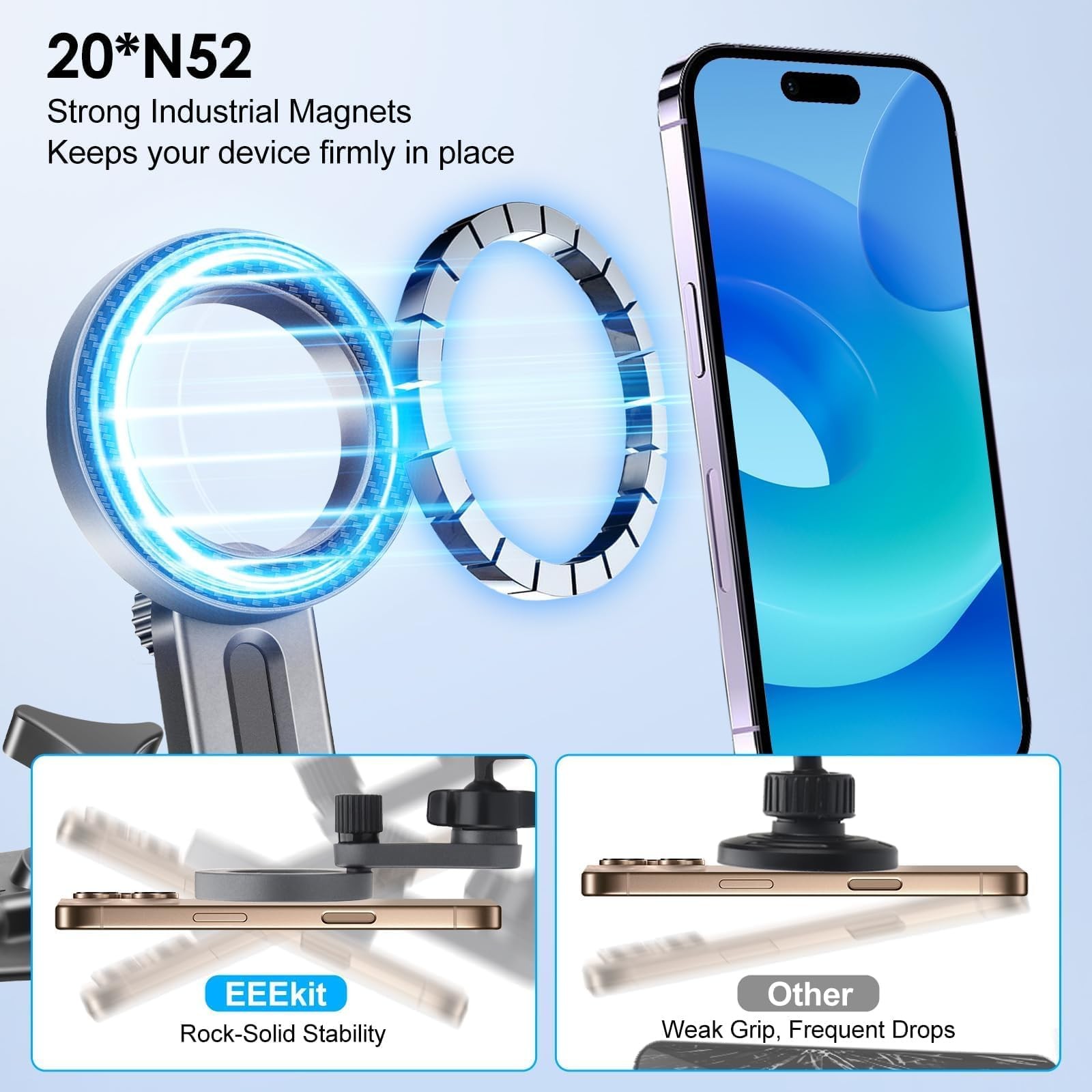 EEEKit Magnetic CD Slot Phone Mount, 20 Magnets, Pop Grip Compatible