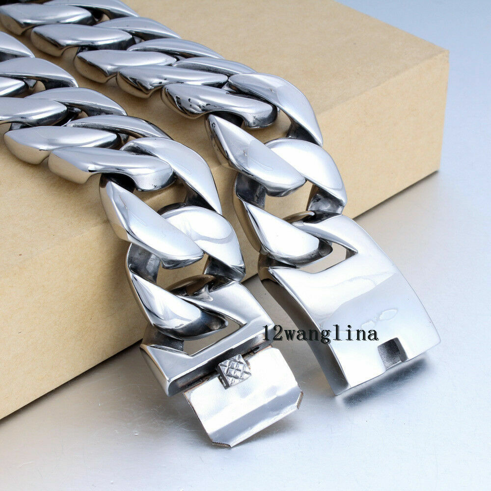 31MM Super Heavy Curb Link Men’s Chain Silver 316L Stainless Steel Necklace New