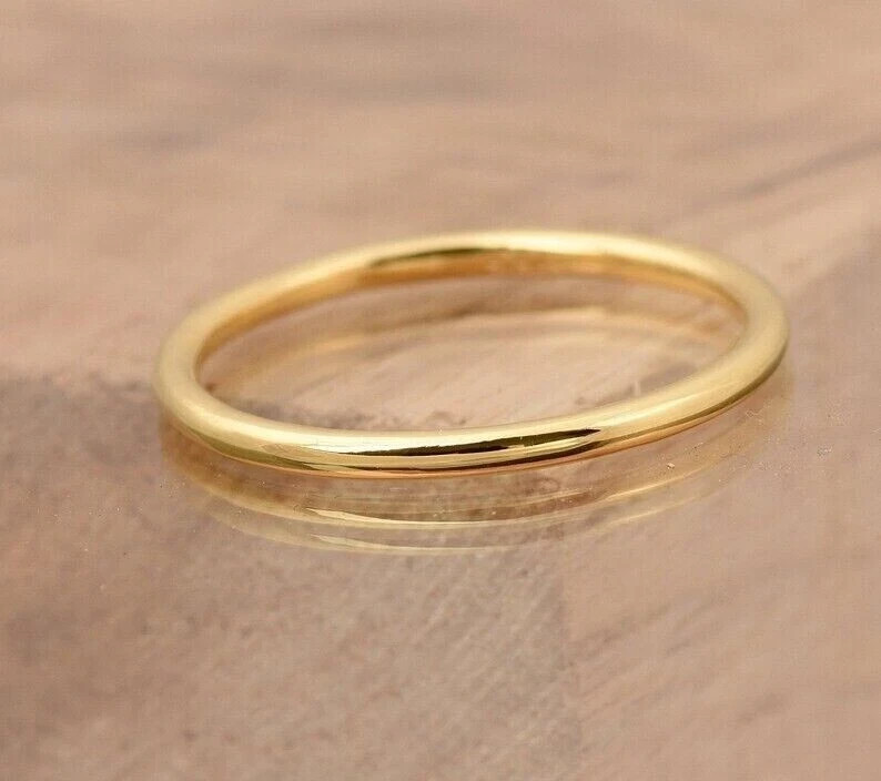 14K Yellow Gold Women’s Round Wedding Band Ring Round Thin Band Ring