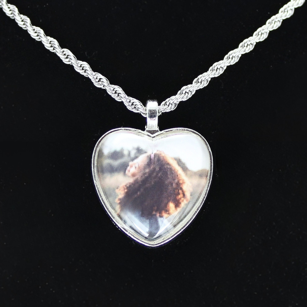 Heart Picture + Glass Photo Pendant Gold Plated Stainless Steel Necklace Jewelry