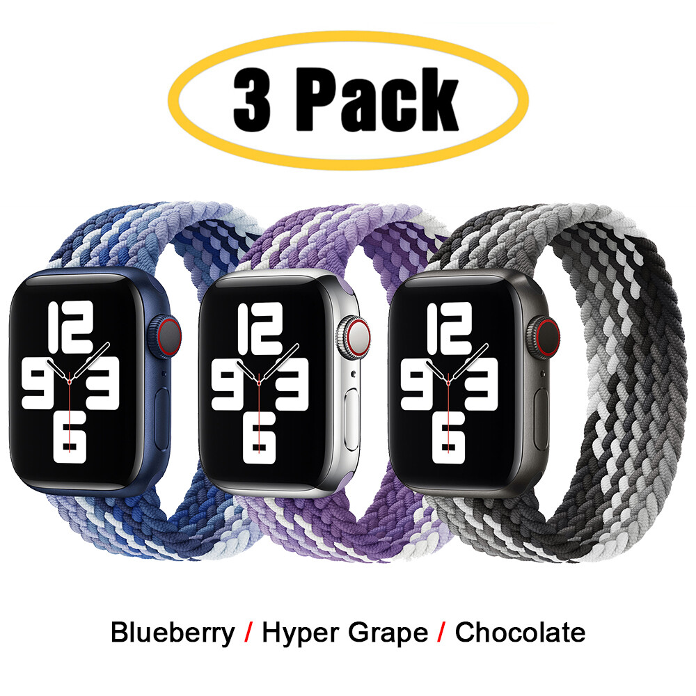 3 PACK For Apple Watch 10 9 8 7 6 5 4 44/45/49mm Braided Solo Loop Band Strap