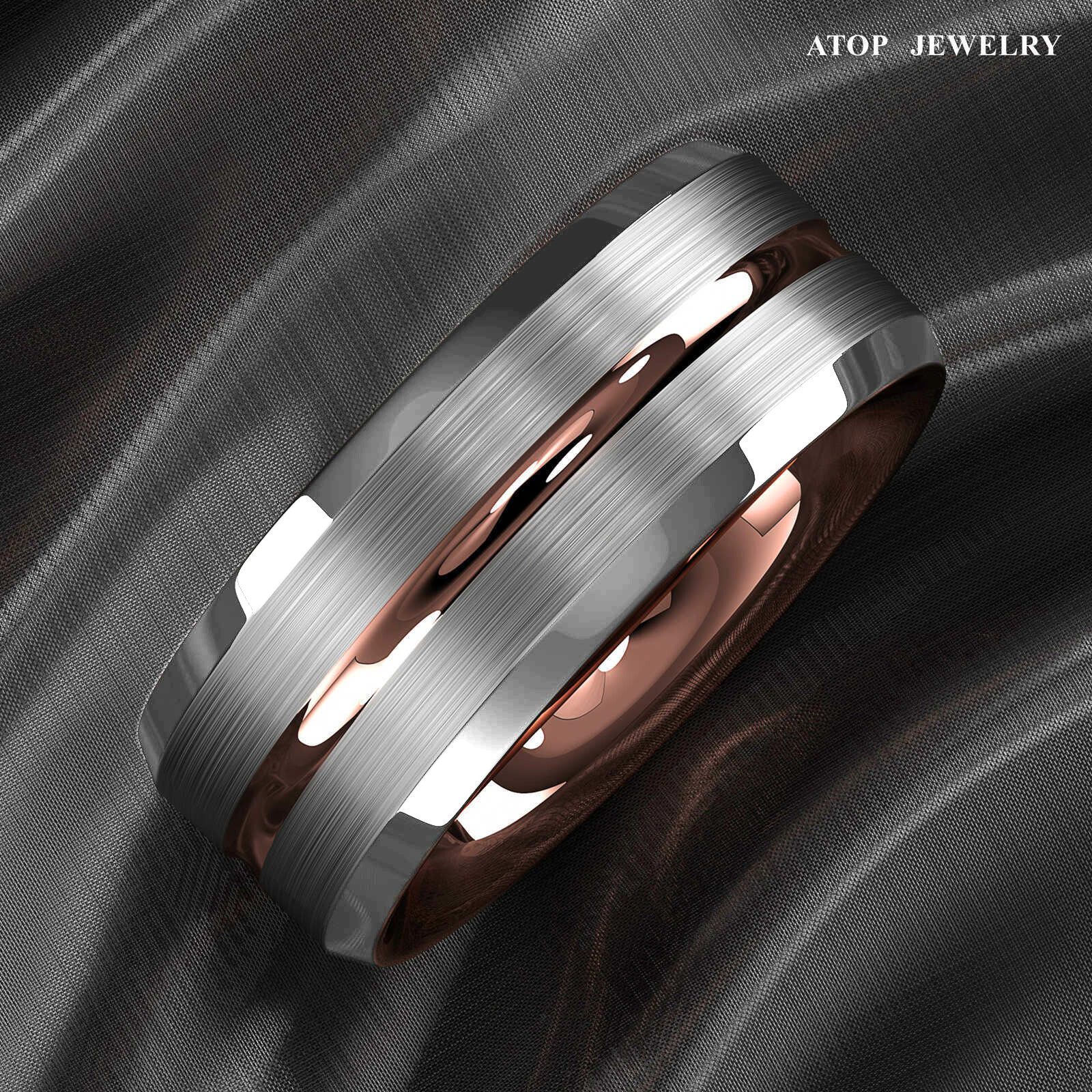 8/6mm ATOP Tungsten Carbide Ring Silver Stripe Comfit Wedding Band Men Women
