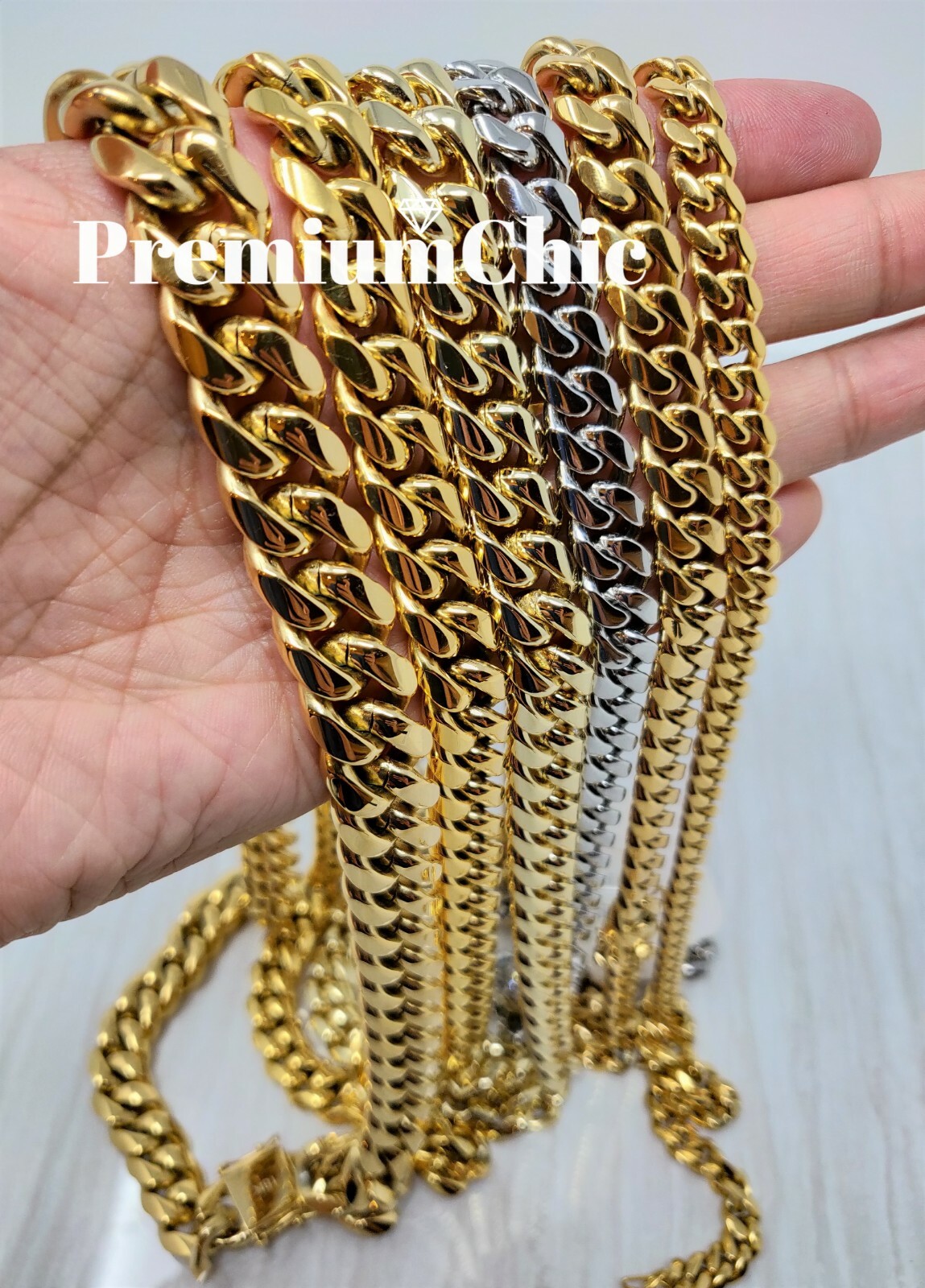 Mens Miami Cuban Link Chain HEAVY 18k or 14k Gold Plated Stainless Steel
