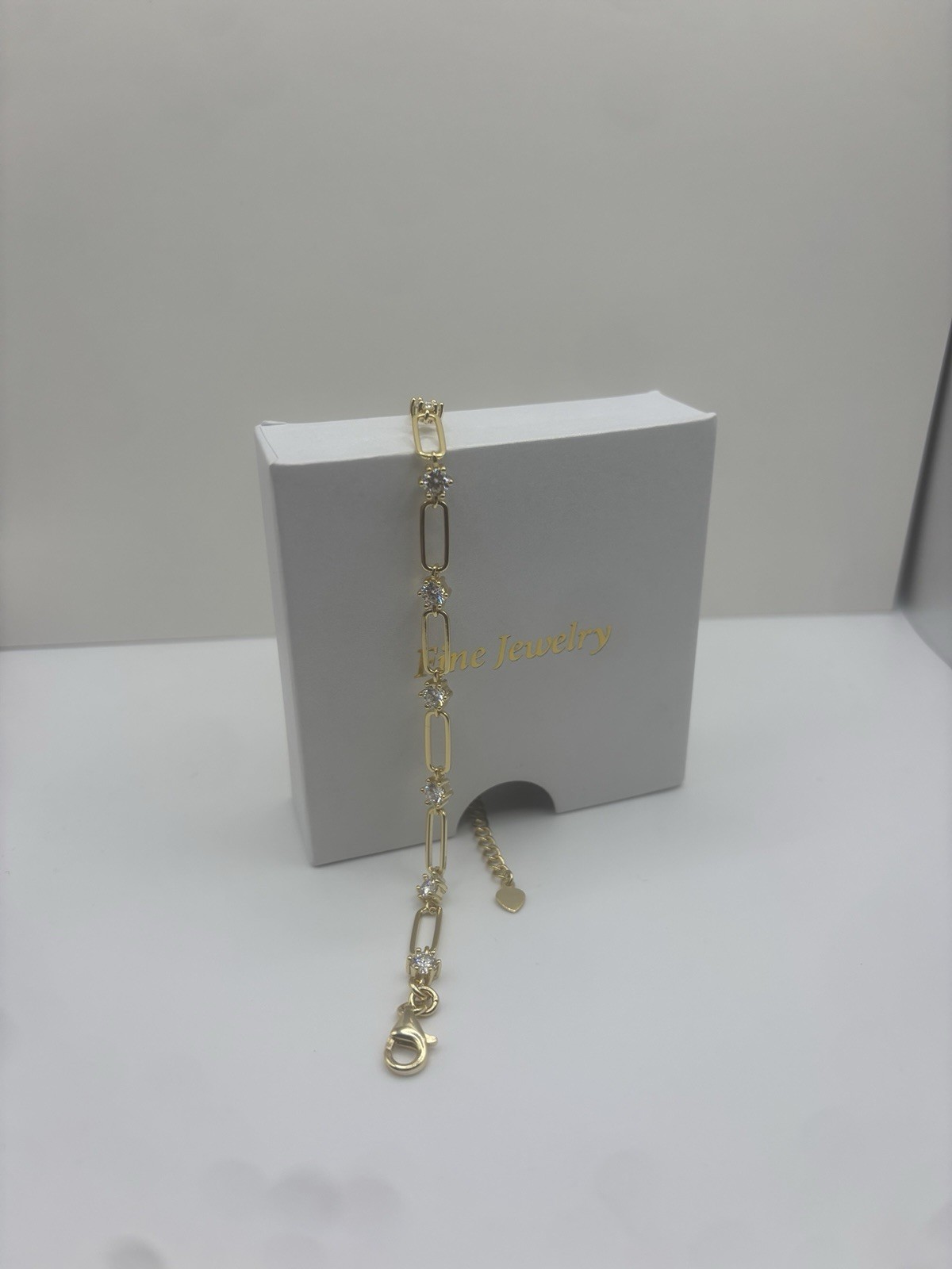 925 Sterling Silver 3ct Moissanite Paperclip Bracelet Gold Tone 19cm + Ext S925
