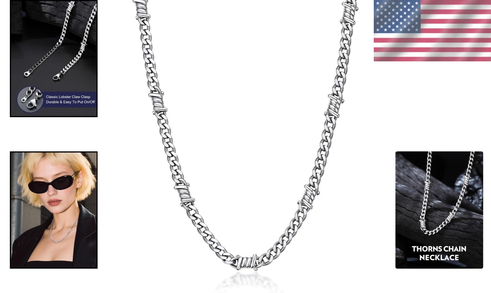 Barbed Wire Cuban Chain Necklace for Men and Women – Punk Style Gift Jewelry