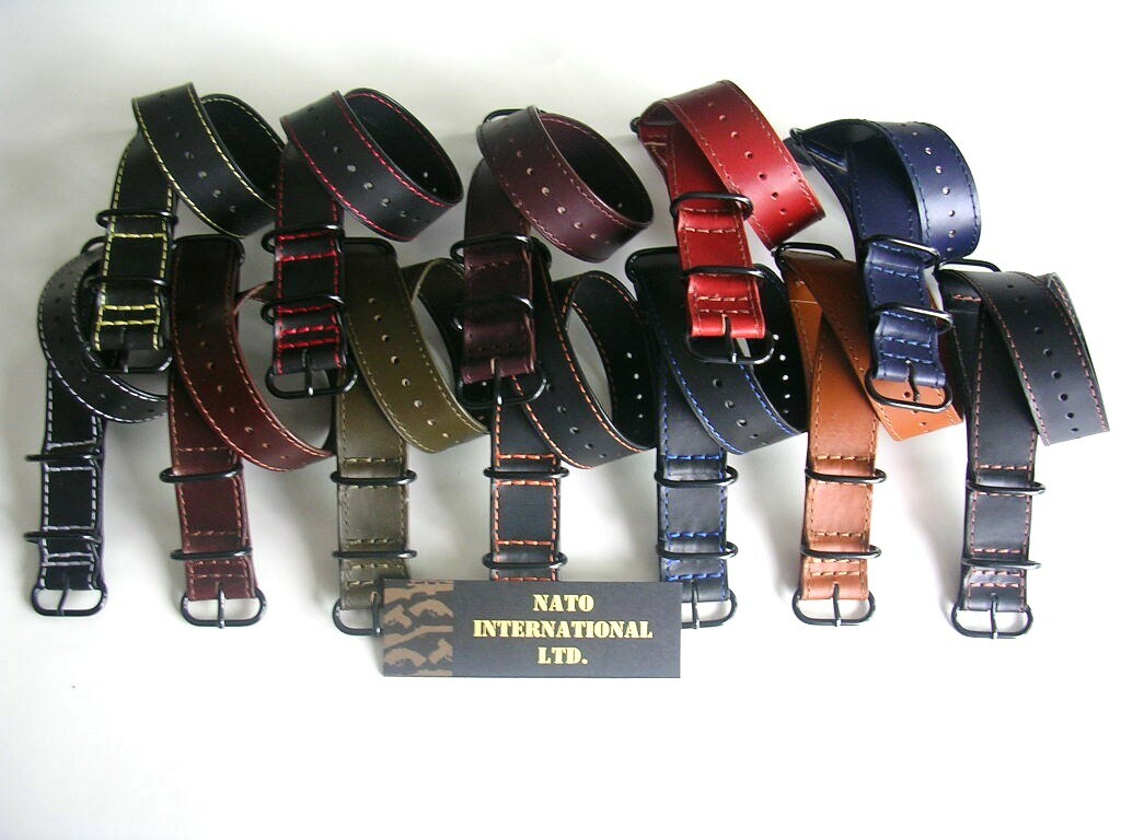 20mm Black Blue NATO G10 Shell Oily Leather watch band UTC Pilot strap IW SUISSE