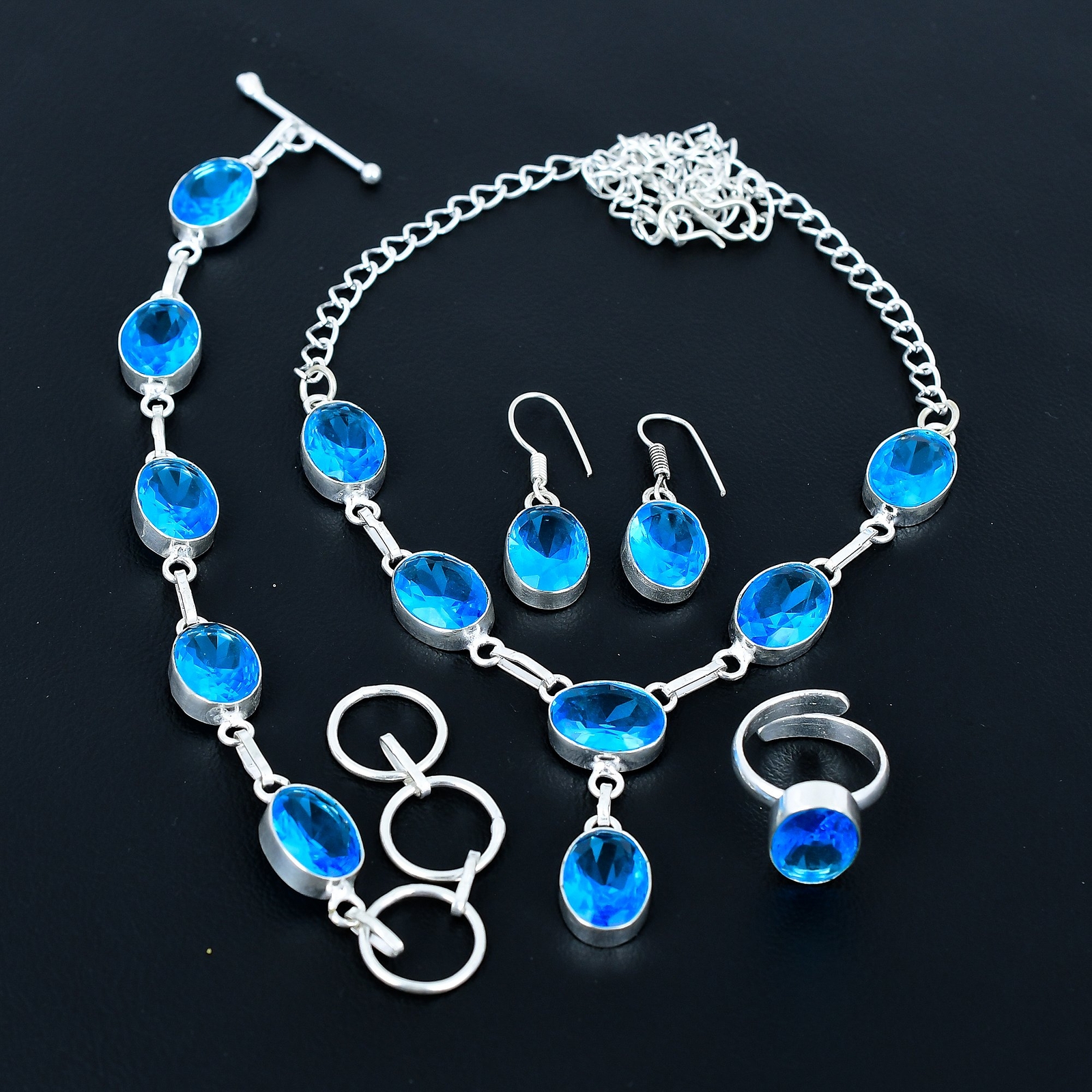 London Blue Topaz 925 Sterling Silver Oval Gemstone Handmade Jewelry Set VJ 199