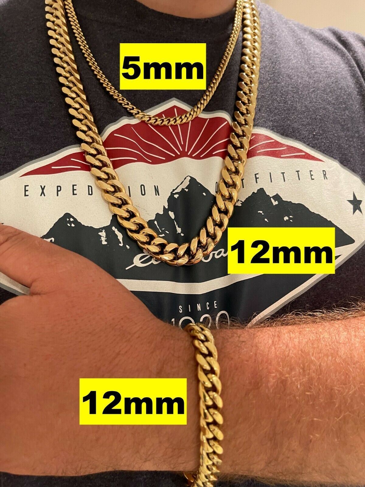 Miami Cuban Link Chain Necklace Bracelet 14k Gold Plated Stainless Steel 4-18mm