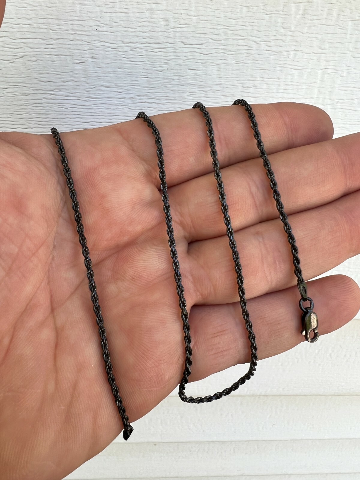 2mm Rope Chain Necklace Oxidized Black Rhodium Real 925 Sterling Silver 16-30″