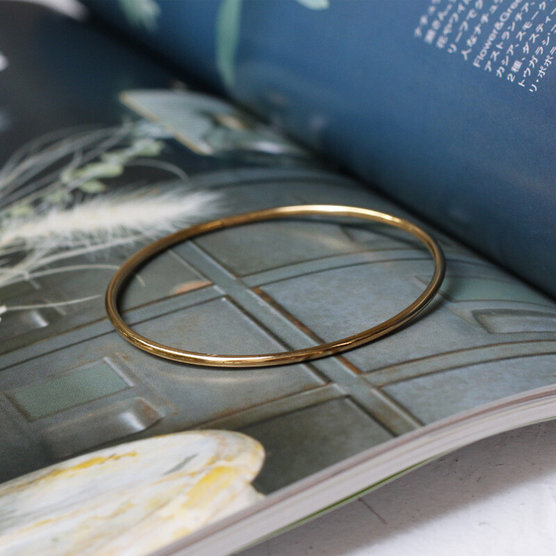 Woman 18K Gold Plated Stainless Steel 2/2.4mm Thin Solid Bracelet Bangle Cuff