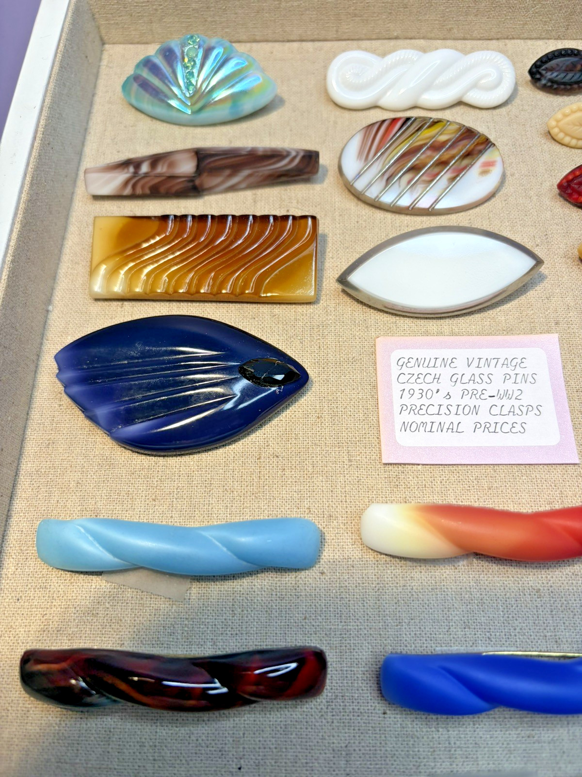 22 Antique 100 year old Czechoslovakian Glass Brooches Pre-WW2