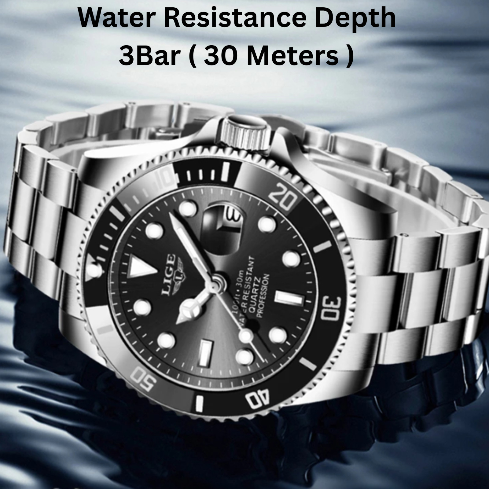 LIGE Top Brand Fashion Watch, Men Waterproof Date Watch Sport Watch 3ATM