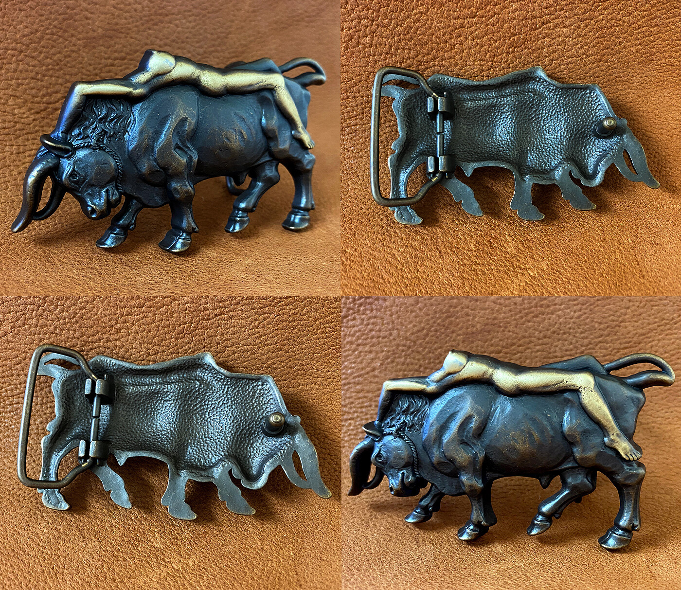 Western Buckle Antique Copper Lady Bull Copper Engraved Buckle Fits 1-1/2″ wide