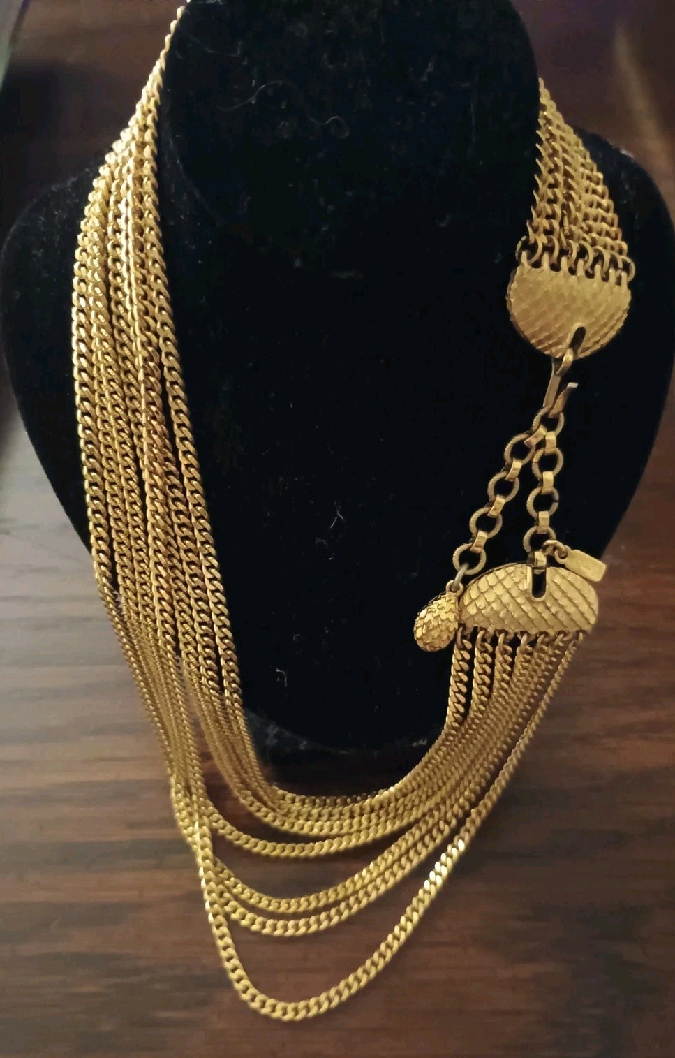 Vintage MONET 8 Strand Multi-chain Gold-tone Runway Statement Necklace